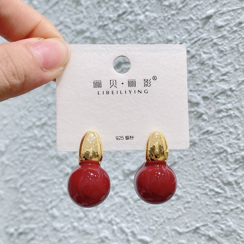 丽银/丽贝丽影红色系列耳饰复古时尚百搭氛围感滴油轻奢耳环预售|undefined