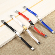 义乌小商品地摊DIY小饰品韩版手工编织不锈钢个性刻字男士手链批