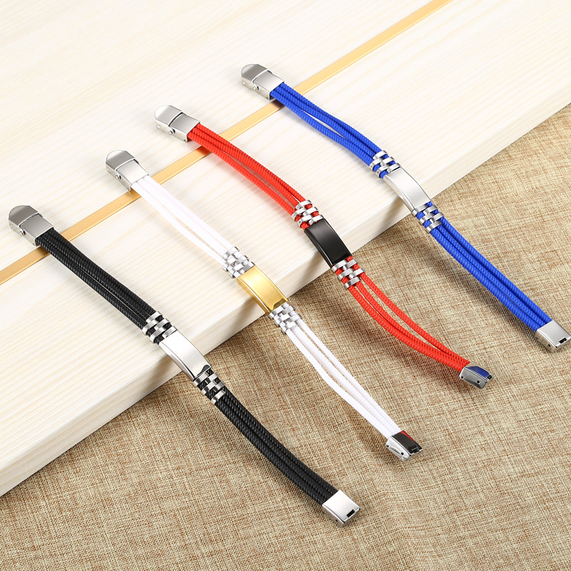 Yiwu commodity stall DIY trinkets Korean handmade woven stainless steel personalized lettering men's bracelet batch