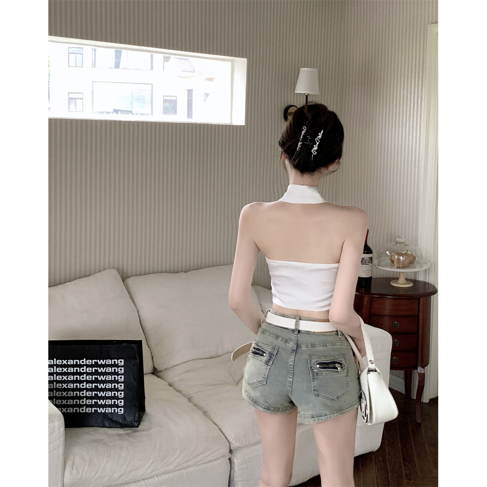 Solid color summer sexy design elegant short shirt sleevless