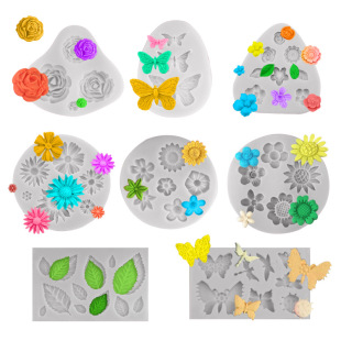 DIY Rose Flowers Camellia Flowers with Leaves Flowers Flip Sugar Silicone Mold Baking Cake Decorative Tools Plaster Mold