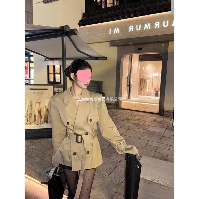 感风衣外套女秋季新款女装卡其色英伦风小个子收腰短款大衣潮欧美