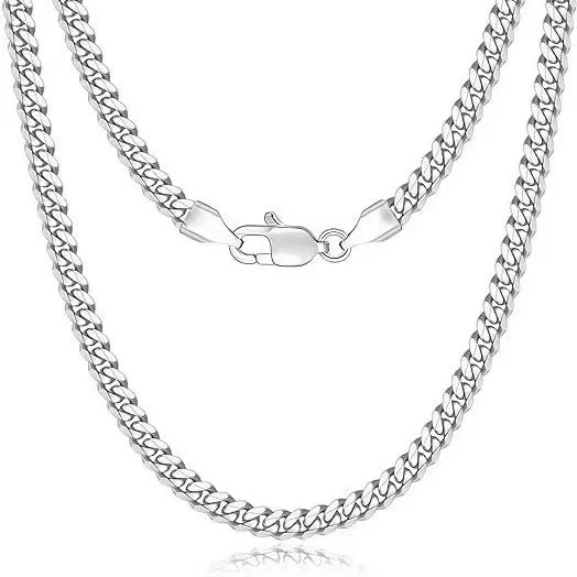 Stainless Steel Men's Cuban Necklace Amazon Bestseller Six-Sided Polished Fashion Silver Jewelry Plain Chain