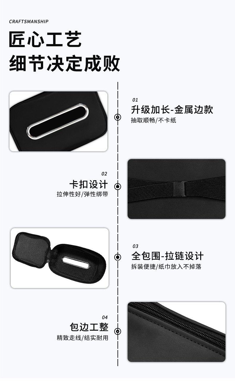 Full-Zip Car Tissue Box, Car Seat Back Hanging Type, Sun Visor Armrest Box Tissue Holder, Storage Pouch