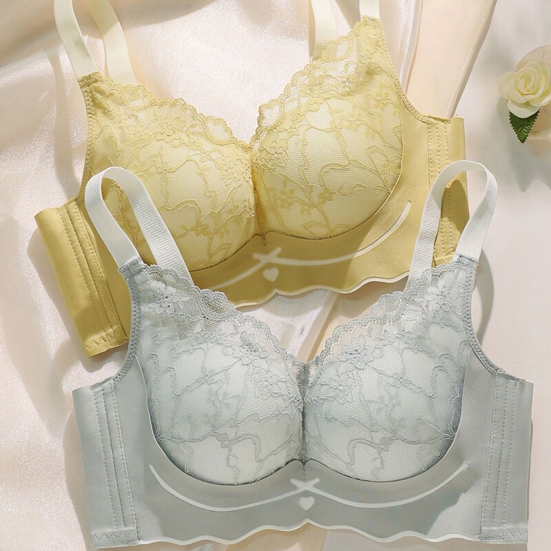 Underwear Women's Non-rimless Fashionable Contrast Shoulder Strap Skin-friendly Line Medium-thick Gathering Side Breast Anti-sagging Bra