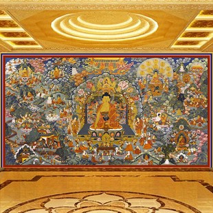 Sakyamuni Buddha Large Decorative Mural Xizang Thangka Buddha Statue Temple Buddhist Hall Hotel Fragrance Room Background Wallpaper