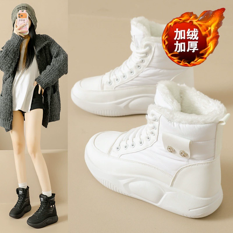 Высокие женские зимние сапоги, новинка зимы 2025, на флисовой подкладке, утепленные, большие хлопковые сапоги, теплые короткие сапоги, женские хлопковые сапоги на толстой подошве.
