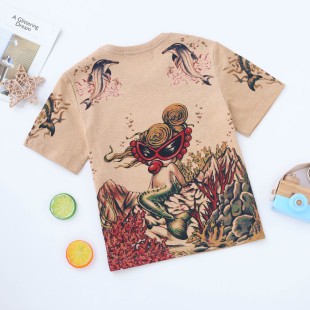 新款奶嘴童裝短袖美人魚T恤 寶寶夏季紋身純棉短袖上衣寬松版