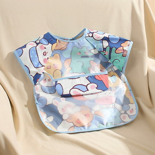 Children's smock waterproof long-sleeved reverse dressing baby eating clothes apron cotton children's smock baby bib protective clothing
