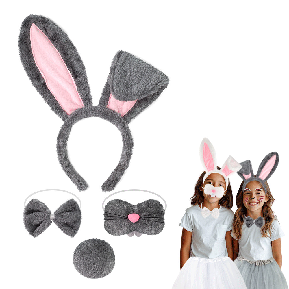 Diadema de orejas de conejo de Pascua, éxito de ventas transfronterizo, conjunto de decoración para fiestas, otoño e invierno, diadema de felpa con nariz de conejo blanco, linda