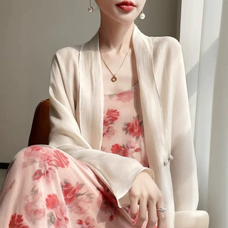 白色防晒开衫薄外套国风女装夏季配吊带裙披肩外搭新中式气质上衣