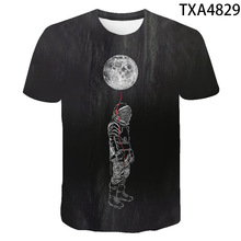 跨境 夏季男士街頭個性圓領月球短袖 3D數碼印花 宇宙星球景色T恤