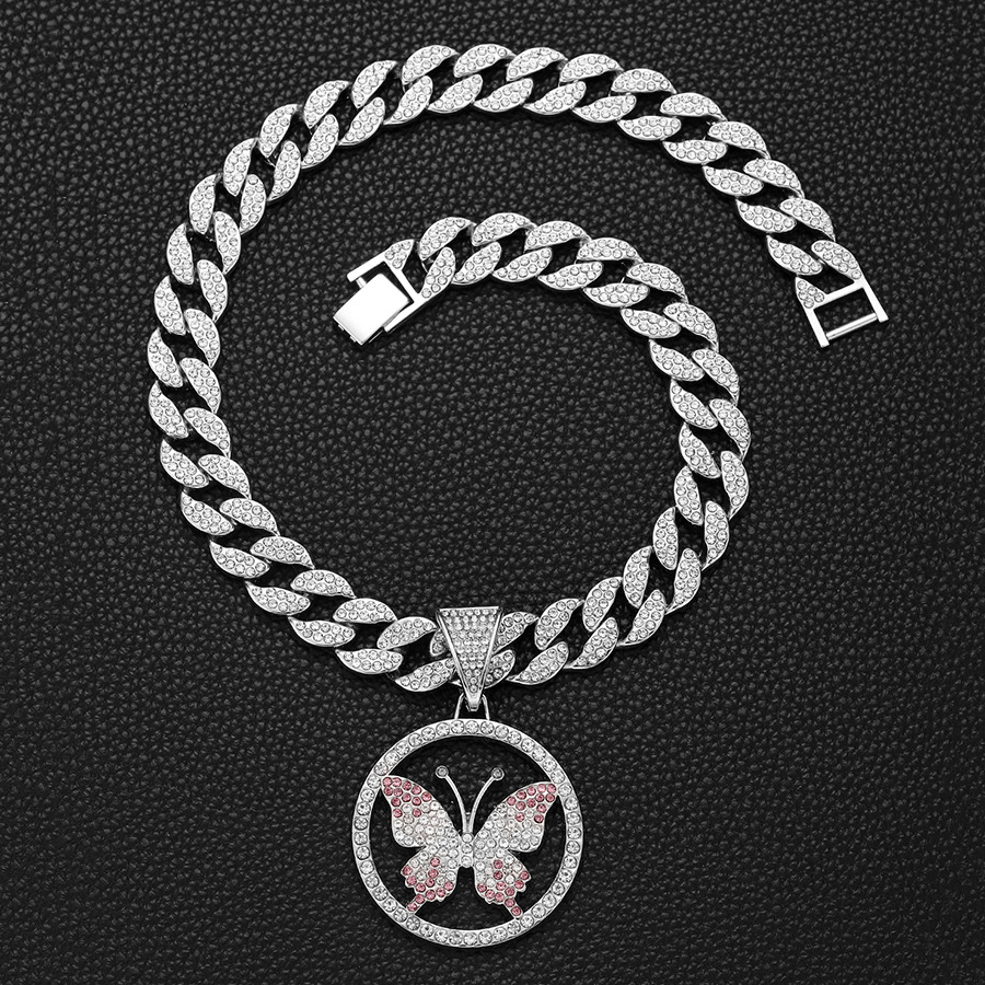 Instagram Street Hip Hop Style Personalized Colored Butterfly Pendant with 15mm Watch Buckle Cuban Necklace Jewelry_voghion.com