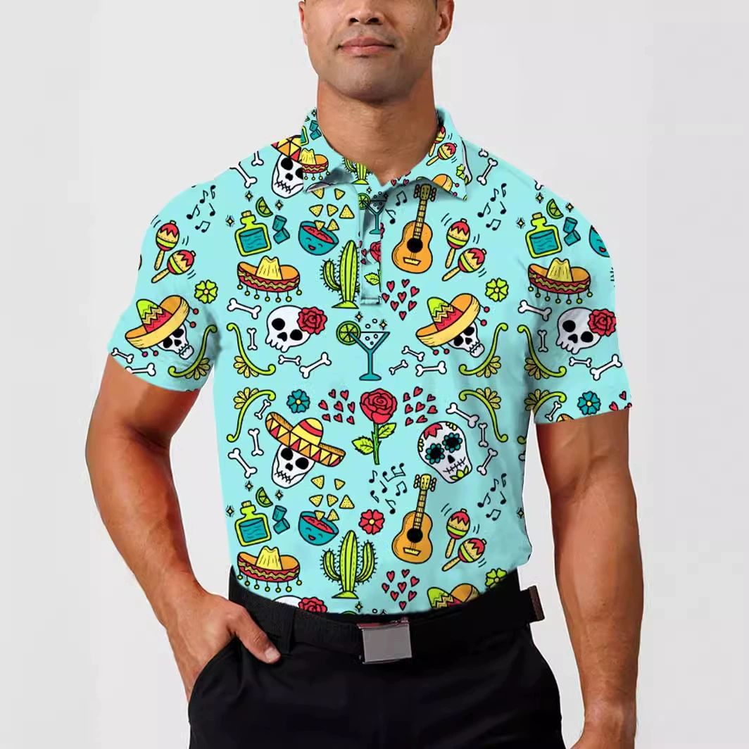 Футболка-поло для гольфа-гитара, мужская одежда с короткими рукавами для спорта на открытом воздухе, цифровая печать, быстросохнущая, трансграничная