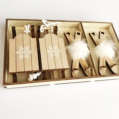 クリスマス装飾そり車そりフォークペンダント木製そりセット組み合わせクリエイティブ工芸品クリスマス装飾