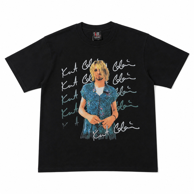 Green Skirt Kurt Cobain Portrait Nirvana Band T-Shirt Water-Based Vintage White Ink Direct Print Short Sleeve Green Skirt Kurt Cobain Portrait Nirvana Band T-Shirt Water-Based Vintage White Ink Direct Print Short Sleeve