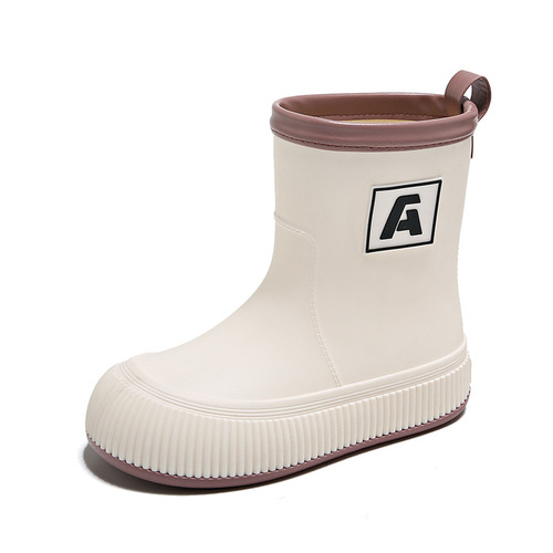 Waterproof Drawstring Rain Boots Women's Stylish Outdoor Mid-Calf Rain Boots New Internet Popular Lightweight Water Shoes Non-Slip Soft Sole Rubber Shoes