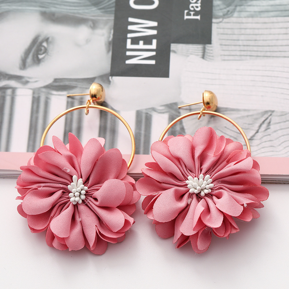 New Fashion Multi-layer Chiffon Cloth Lace Flower Earrings display picture 8