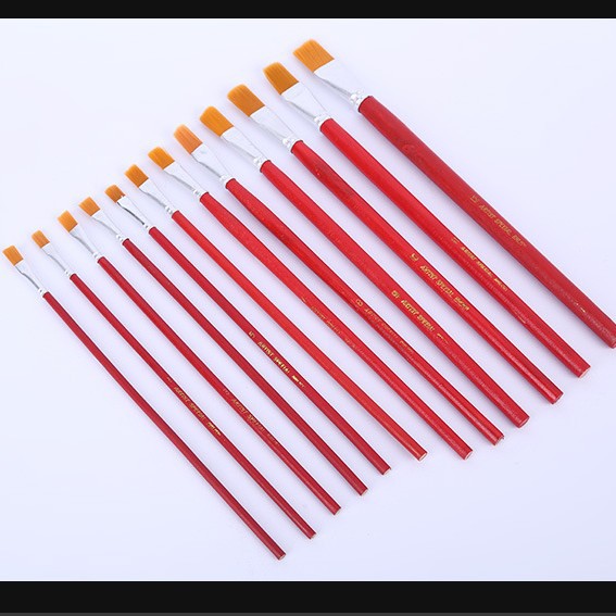 Suministro al por mayor para ayudar a EE. UU. Un solo soporte No. 1-12 bolígrafo de hilado de aceite de varilla roja, juego de pinceles de pintura de aceite de lana de nailon, cepillo de hilado
