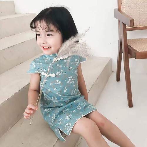 Girls' cheongsam children's cheongsam summer little girl's cheongsam dress Chinese style retro dress baby girl princess dress