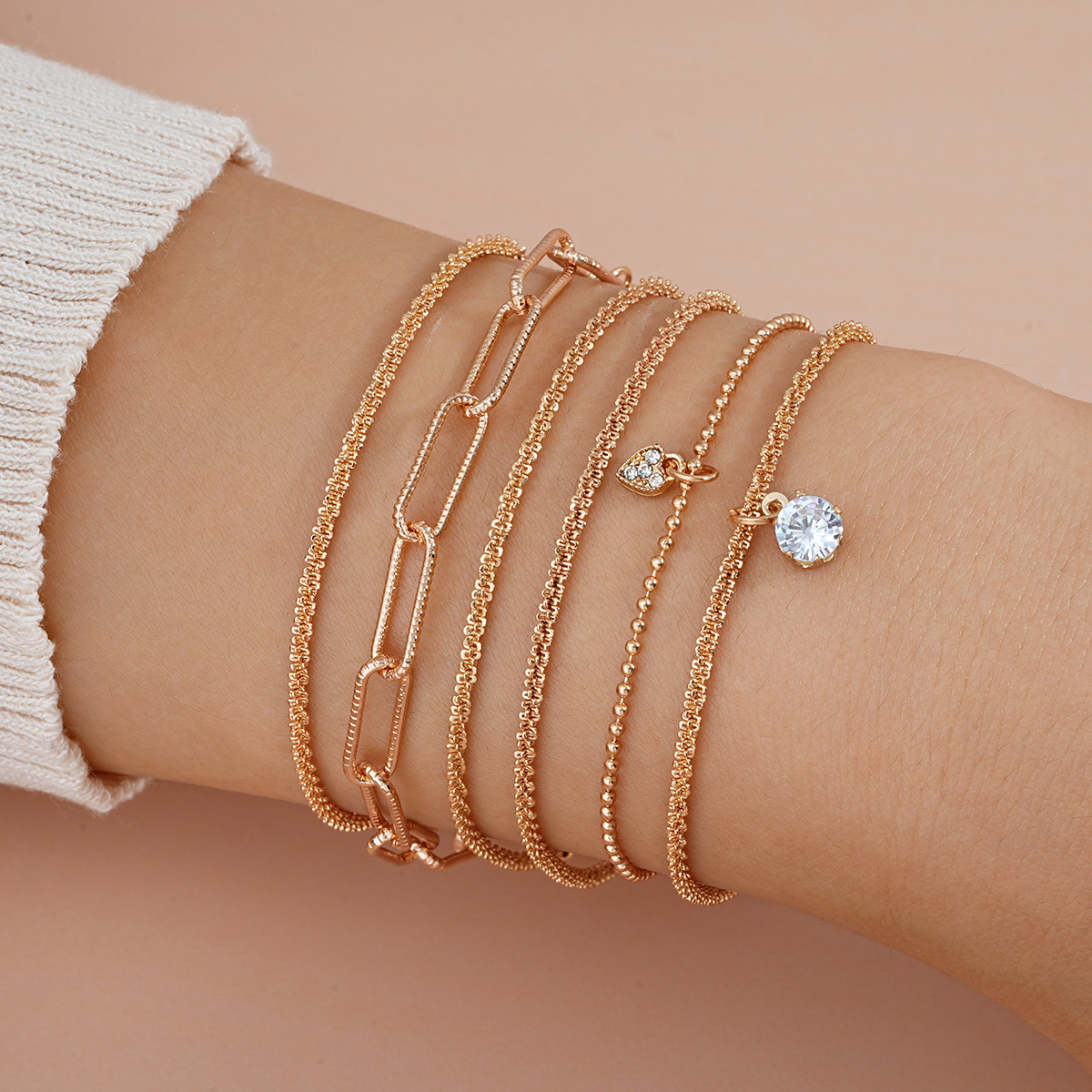 new design exquisite gold sparkling zircon bracelet 6 piece chain bracelet suit_voghion.com