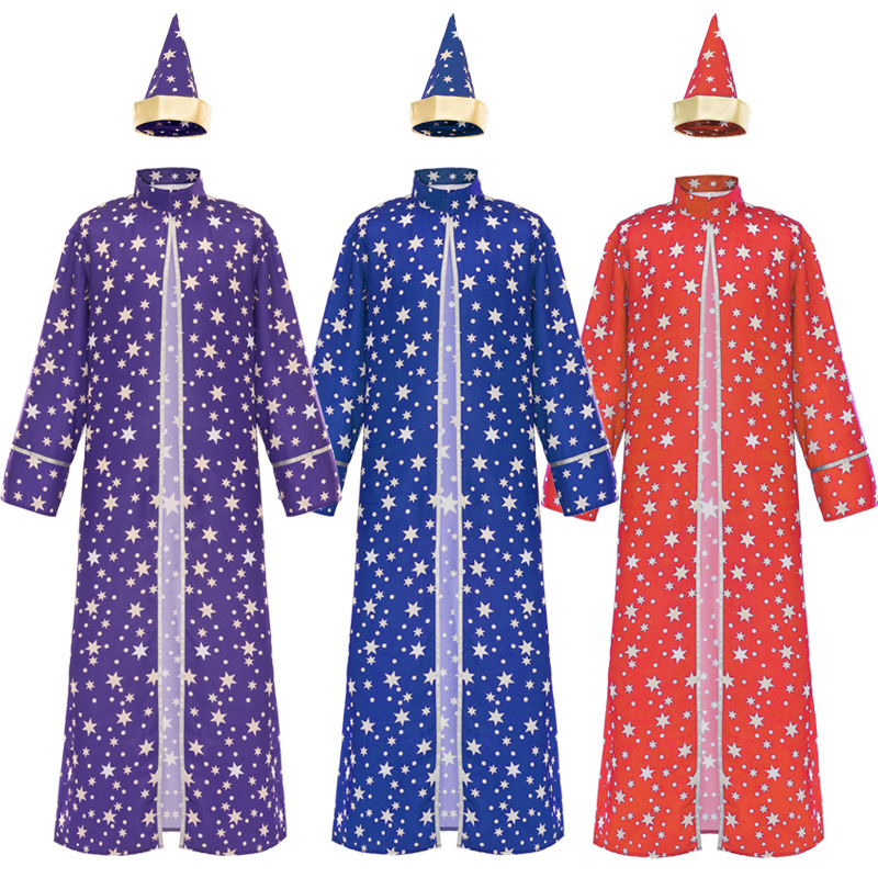 Halloween Magician Star and Moon Wizard Cloak Cosplay Costume Magic Robe Star and Moon Wizard COS Performance Costume