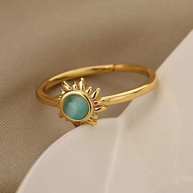 Copper Material Wholesale Jewelry Streetwear Geometric Copper Cat's Eye Stone Plating Inlay Open Rings