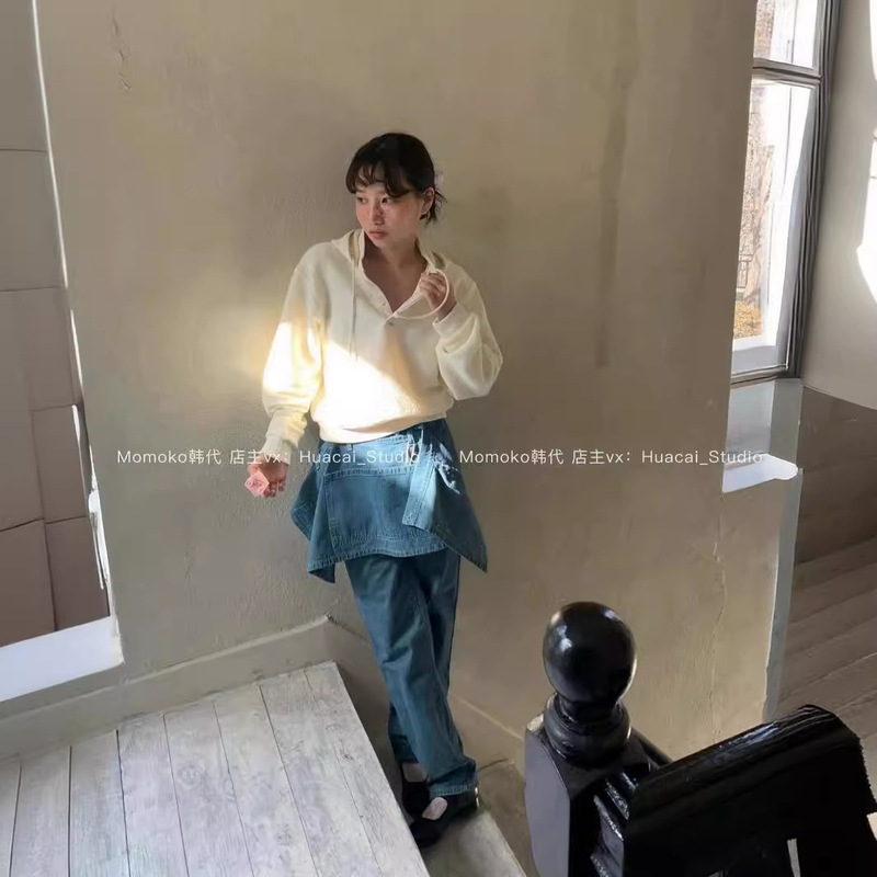 South Korea vi * pl * in terry loop embroidery drawstring hooded casual sweater