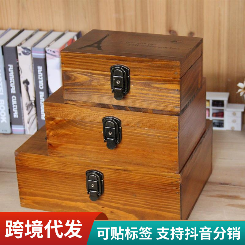 중간 zakka 빈티지 나무 화장품 보관함 잠금 서류 상자 골동품 보석 나무 상자 인증서 상자