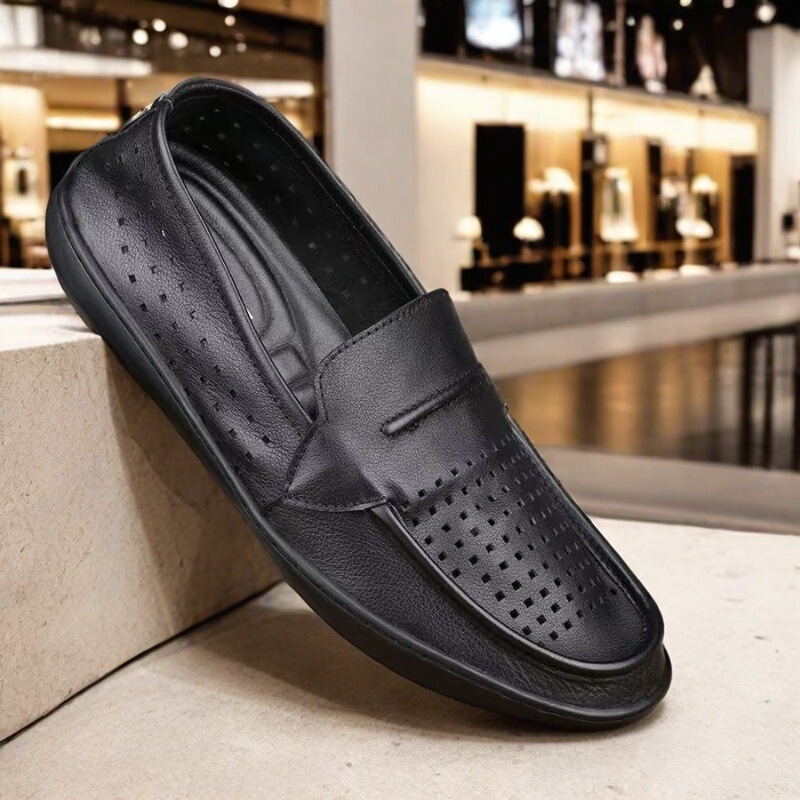Foreign Trade Single-Layer Imitation Leather Hollow Driver's Driving Shoes for Men, Breathable Casual Leather Shoes, Summer Slip-On Clogs Wholesale