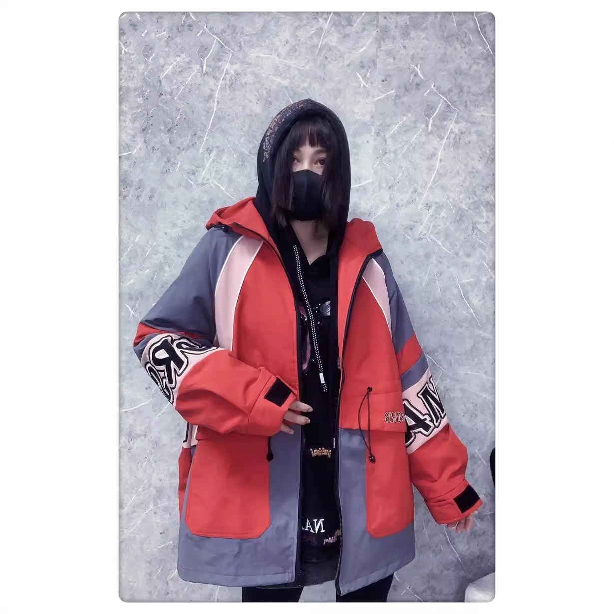 Women's Clothing contrast color jacket for women autumn new design letter embroidery loose mid length windbreaker jacket_voghion.com