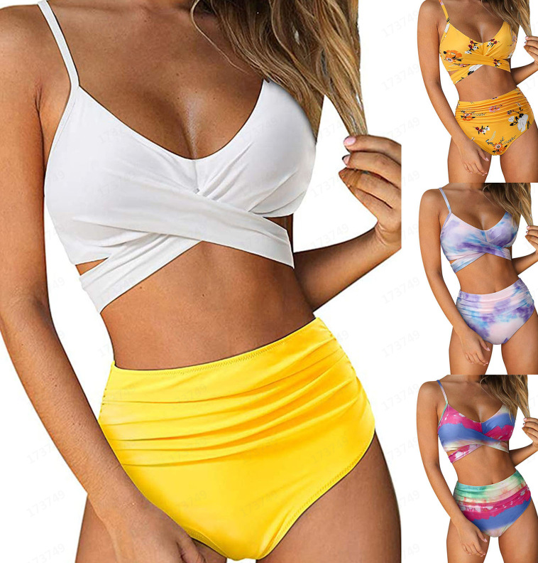 2022 Sexy Women's Printed Bikini Strap Split Swimwear Beach Suit Set_voghion.com