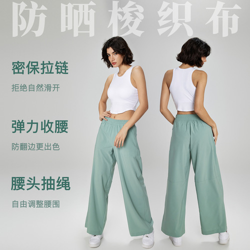 Love Degree Spring New High-Waisted Quick-Dry Yoga Pants Cooling Sunscreen Outdoor Straight Leg Running Sport Wide Leg Pants