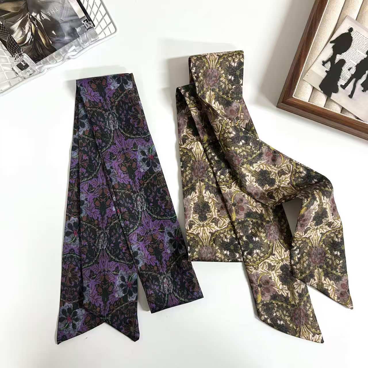 Vintage Seidenschal Mit Blumenmuster Elegantes Halstuch Für Damen_voghion.com