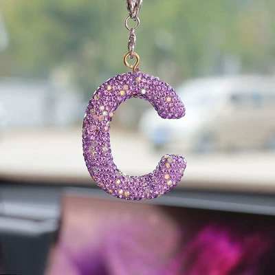 Car hanging | rhinestone car rearview mirror - c-letter-car-pendant-lotus-purple