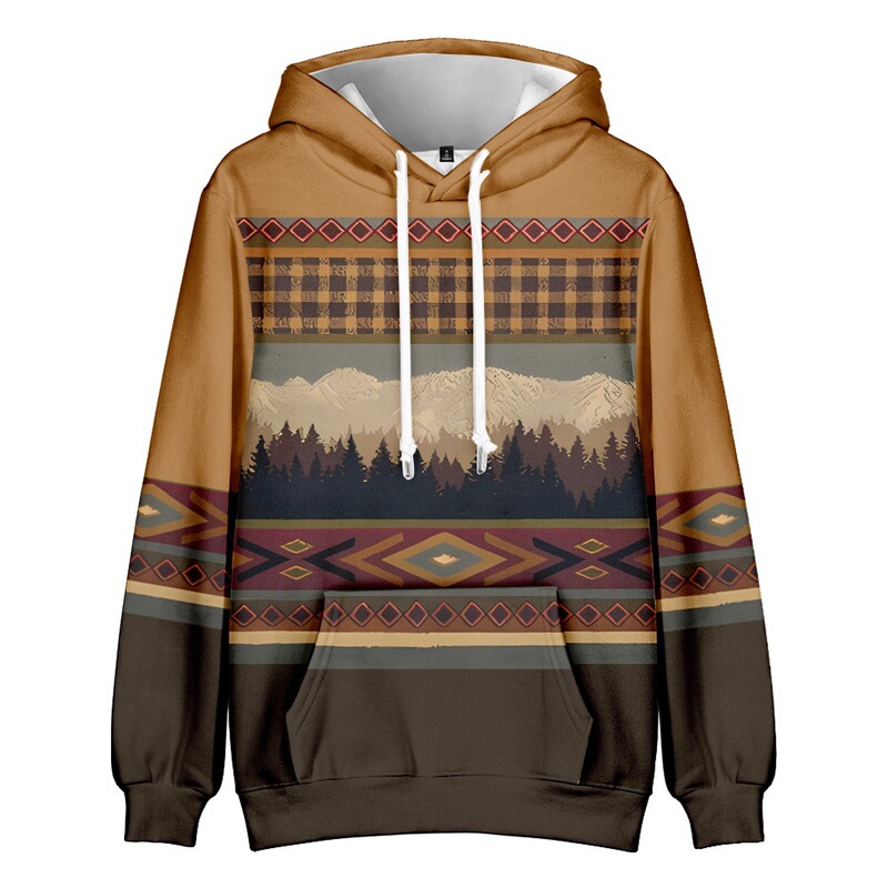 Cross-Border European and American New Style Aztec Print Casual Fashion Men's Shirt Long-Sleeved Casual Personalized Hooded Sweatshirt