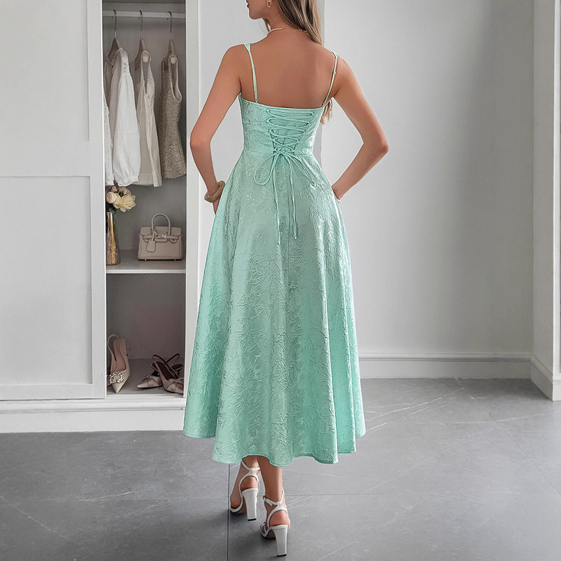 2026 Summer New Products Hot-Selling Cross-Border European and American Elegant Jacquard Long Dress with Straps for Women