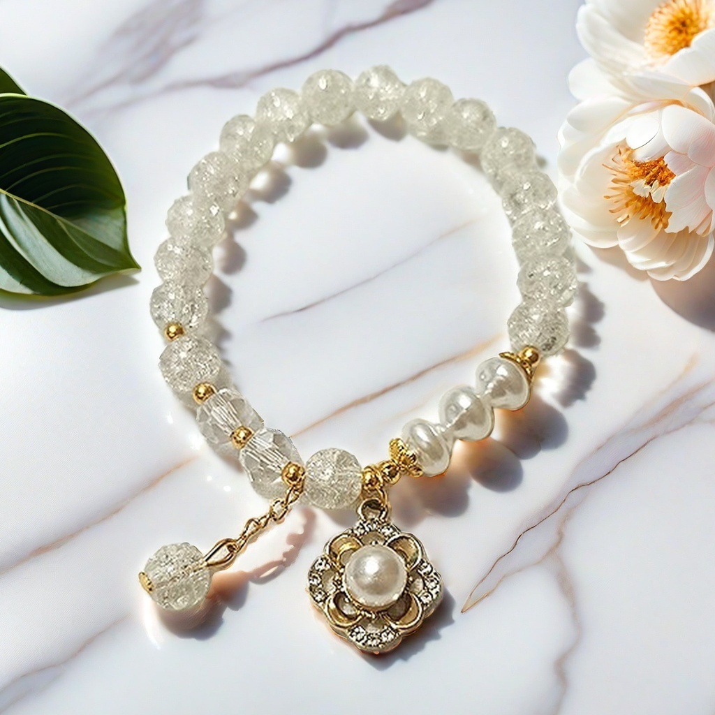 AC06 화이트 라지 플라워 팔찌
