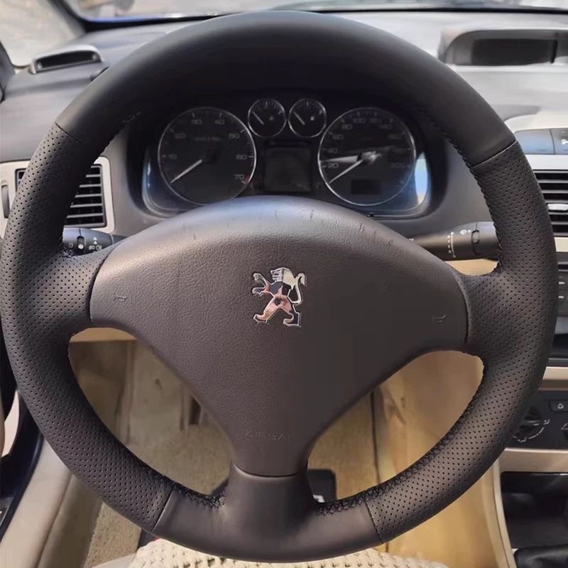 Suitable for Peugeot Steering Wheel Cover, Peugeot 206 207 307 408 Leather Cover, Hand-Stitched Handlebar Cover, Special Full-Cover Model