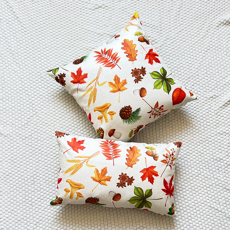 Cross-border exclusive for autumn harvest maple leaf pine cone ginkgo leaf printing encryption  linen pillowcase sofa cushion cover_voghion.com