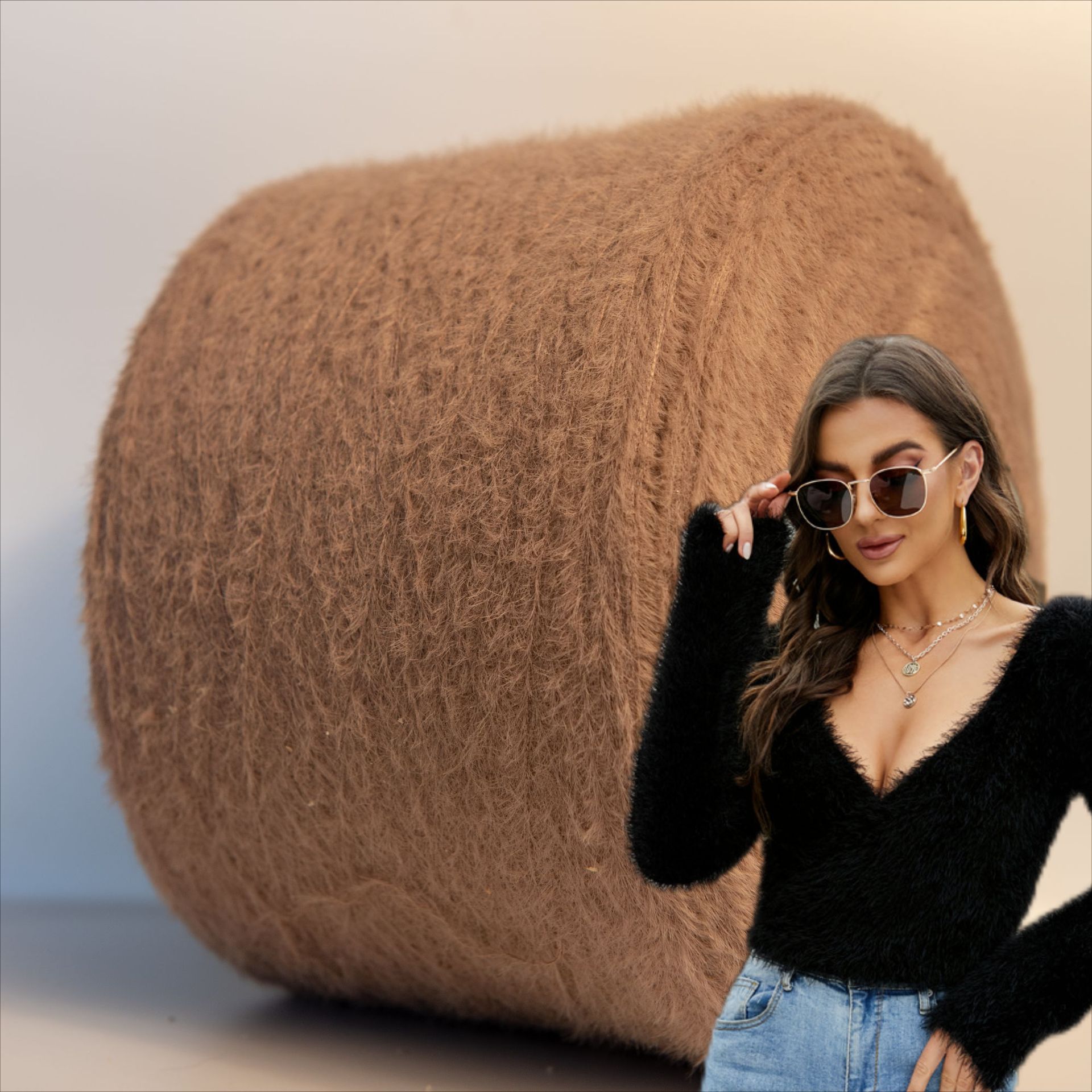 直销纯尼龙5公分仿貂毛秋冬花式纱羽毛纱针织纱线0.9CM仿水貂毛线