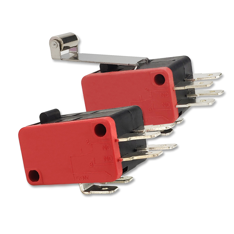 KW7双联微动开关16A250V行程限位点动按键带长短柄带金属滚轮无柄