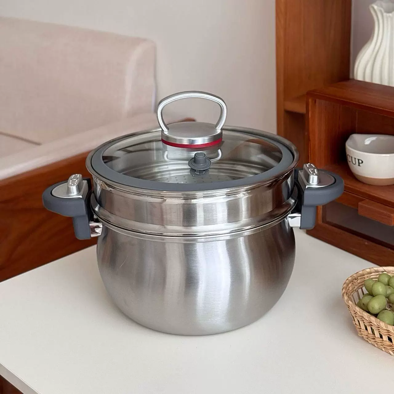 304不锈钢复底蒸锅双层加厚家用多功能汤蒸一体电磁炉通用