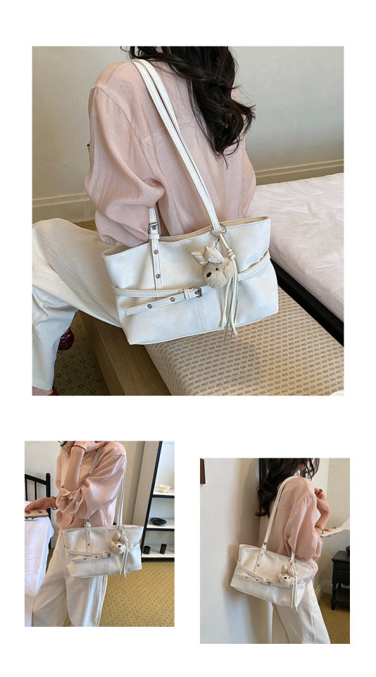 Túi nách nữ dáng hộp ngang phong cách đường phố, túi tote đeo vai đơn giản dung lượng lớn — Bạc không có mặt dây chuyền, Gạo trắng không có mặt dây chuyền, Màu cà phê Không có mặt dây chuyền, Màu hồng không có mặt dây chuyền chi tiết 10