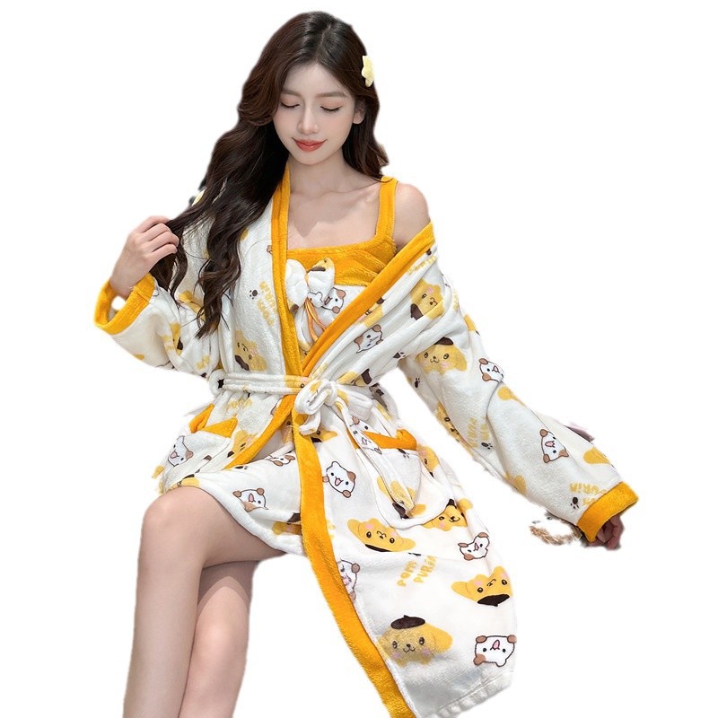 Invierno camisa de franela para mujeres nuevo juego de dos piezas pijamas lindos dibujos animados casera casual pijamas comercio exterior al por mayor