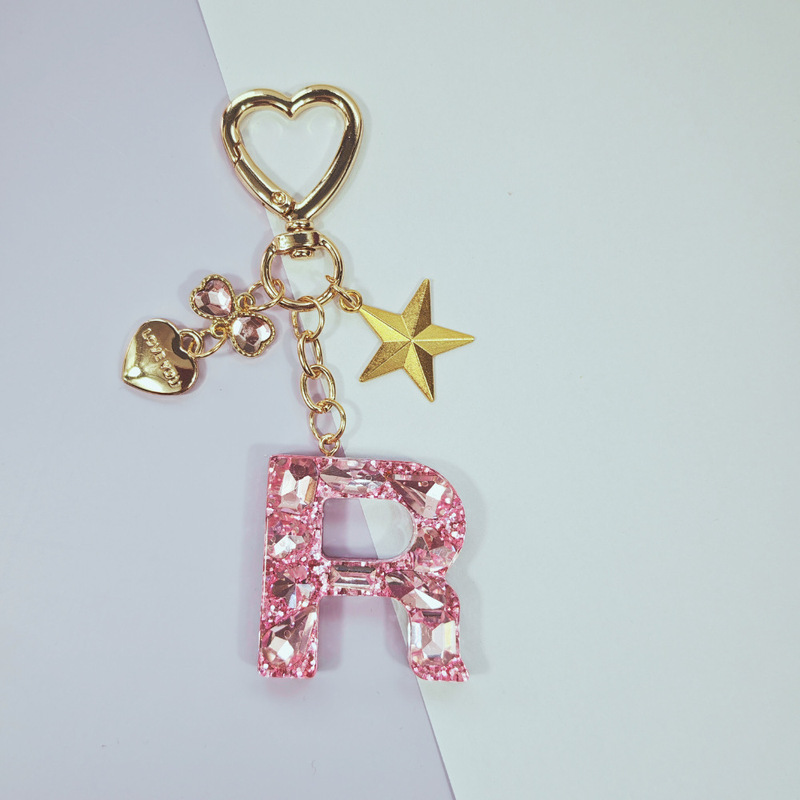 Cross-Border Shiny Love Bow Keychain Initials Star Pink Purple Gift Bag Cup Jewelry Pendant