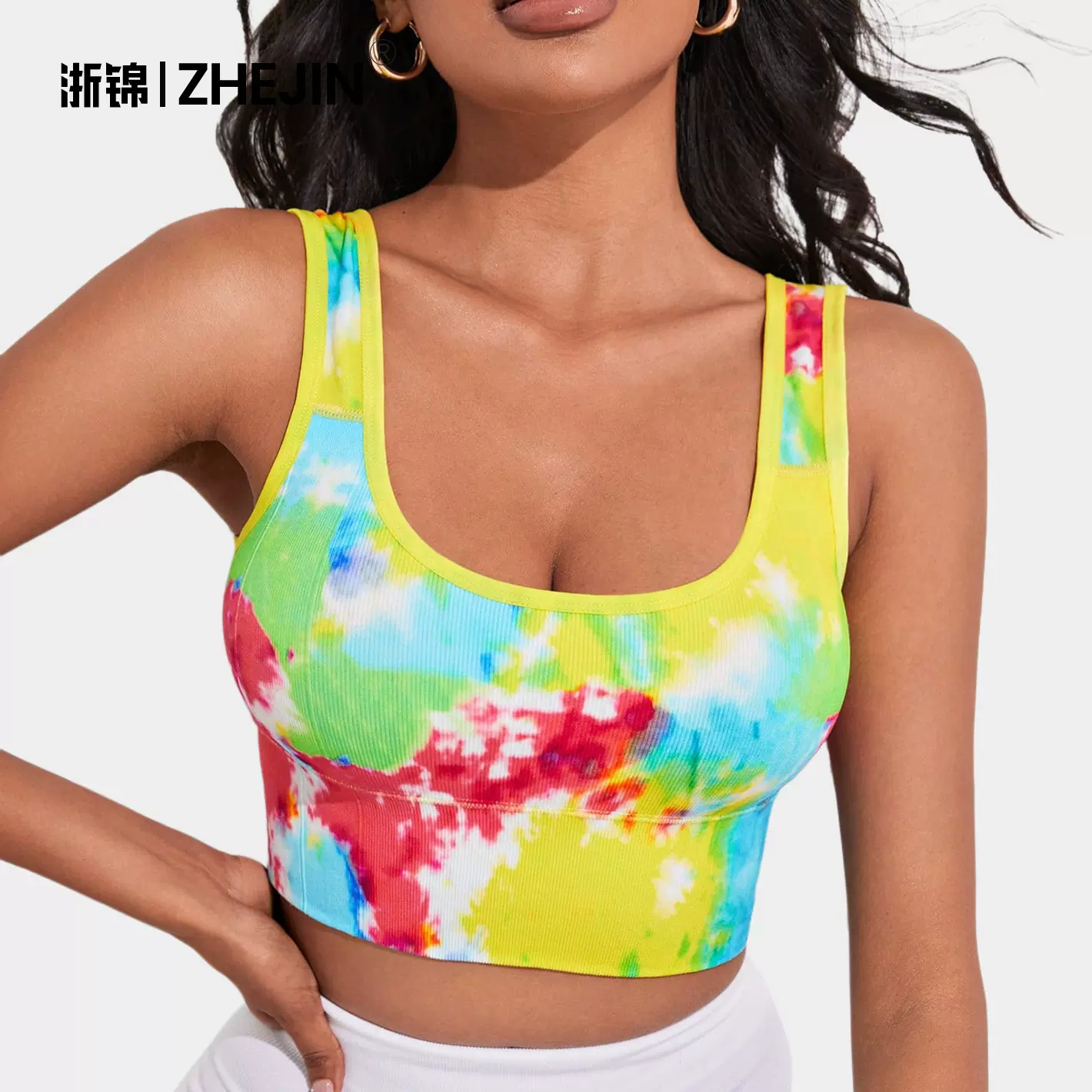 【浙锦】跨境欧美健身瑜伽背心速干透气瑜伽服运动印花文胸美背