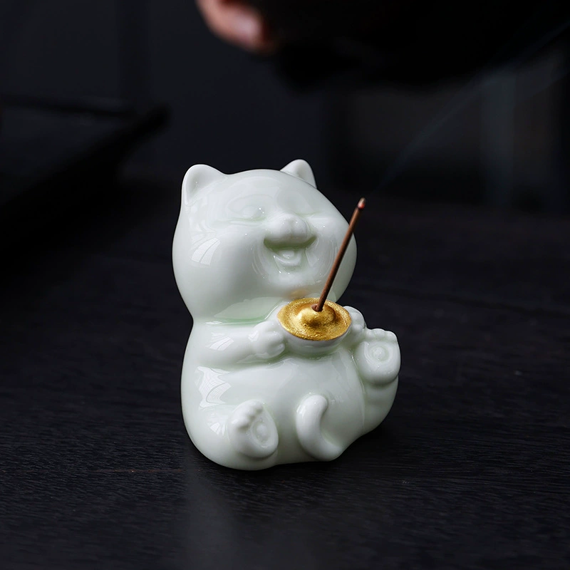 Дехуа Чуаньи керамическая фигурка милой кошки, забавное животное-орнамент, настольный держатель для ручек в виде насекомого, простой гордый кот, чайная фигурка