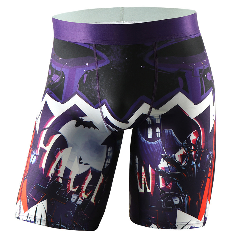 Cross-border European and American Men's Underwear Sports Men's Boxers Long Printed Running Tight Anti-wear Leg Shorts 1307