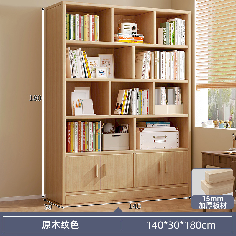 Estantería de madera maciza estantería piso simple gabinete pared sala de estar multi-capa de almacenamiento de los estudiantes estantería casa